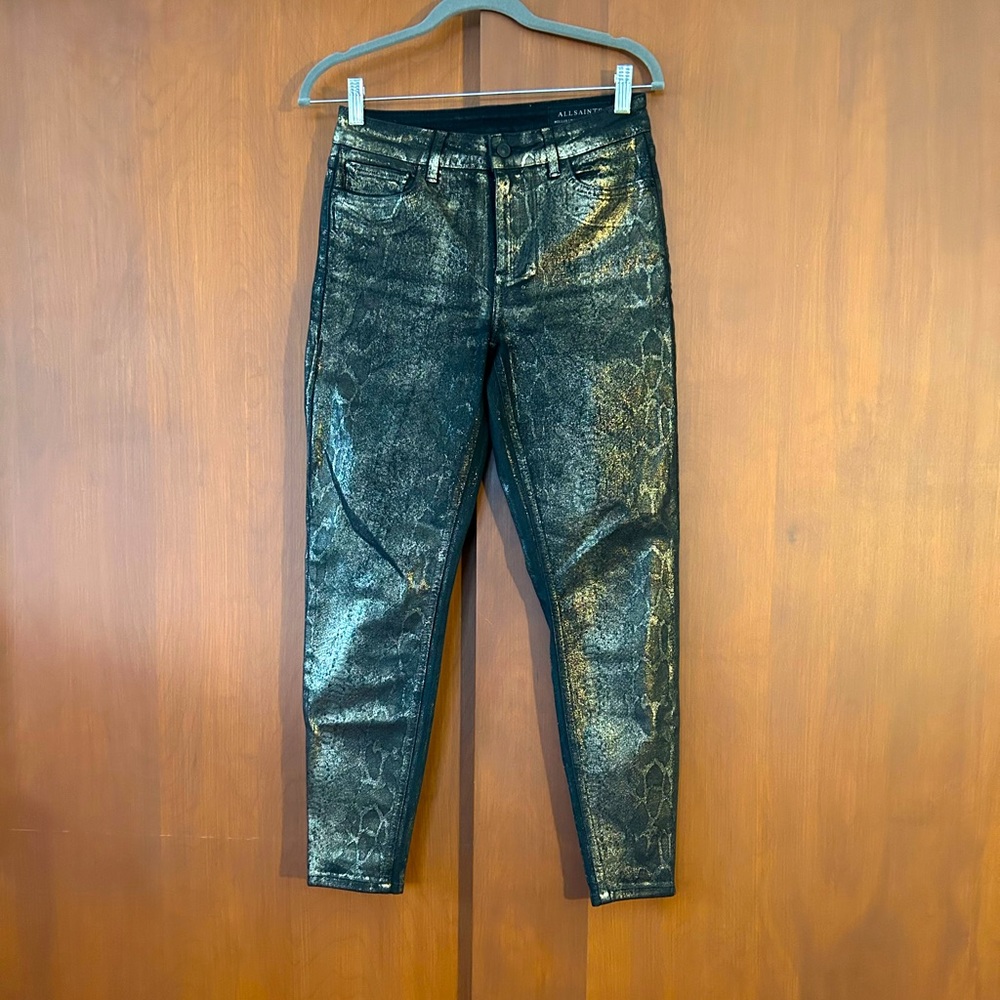 All Saints Miller black and gold jeans